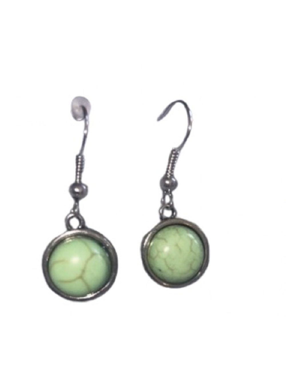 Hand Crafted Dangle Earrings Silver and Green